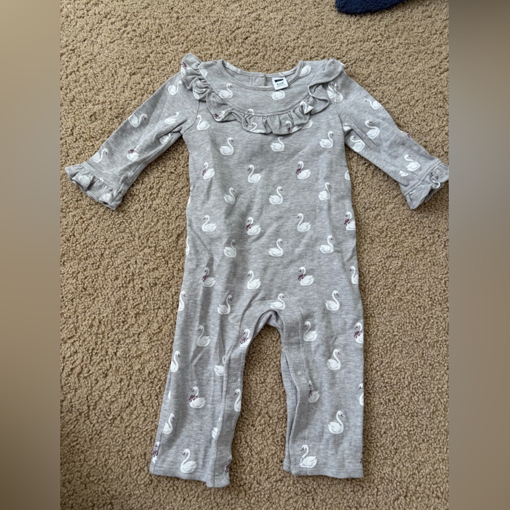 Janie and Jack Gray Swan Print Kids One Piece